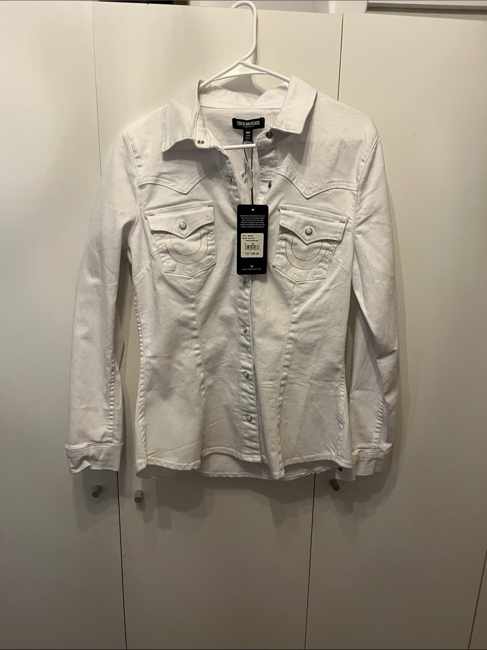 True Religion White Denim Western Shirt Jacket m